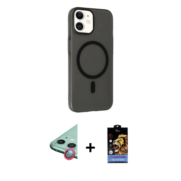 MARSİLYAN™- iPhone 11 Kılıf Çekirdek Modern Prime - Siyah Buffer Hayalet Cam Ekran Koruyucu + Raze Metal Kamera Lens - KI