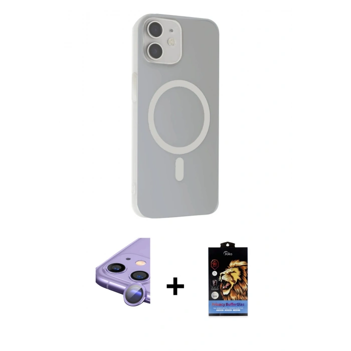 MARSİLYAN™- iPhone 11 Kılıf Çekirdek Modern Prime - Siyah Buffer Hayalet Cam Ekran Koruyucu + Raze Metal Kamera Lens - MR