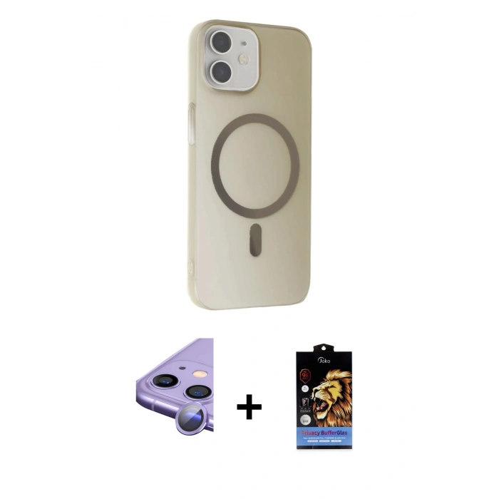MARSİLYAN™- iPhone 11 Kılıf Çekirdek Modern Prime - Siyah Buffer Hayalet Cam Ekran Koruyucu + Raze Metal Kamera Lens - MR