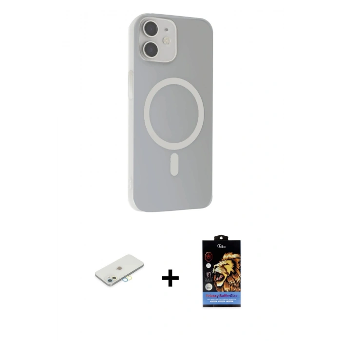 MARSİLYAN™- iPhone 11 Kılıf Çekirdek Modern Prime - Siyah Buffer Hayalet Cam Ekran Koruyucu + Renkli Kamera Lens Koruma Cam - SI