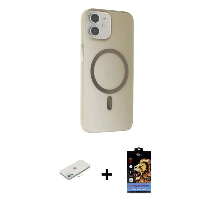 MARSİLYAN™- iPhone 11 Kılıf Çekirdek Modern Prime - Siyah Buffer Hayalet Cam Ekran Koruyucu + Renkli Kamera Lens Koruma Cam - SI