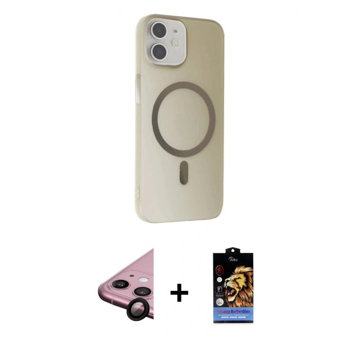 MARSİLYAN™- iPhone 11 Kılıf Çekirdek Modern Prime - Siyah Buffer Hayalet Cam Ekran Koruyucu + Raze Metal Kamera Lens - SH
