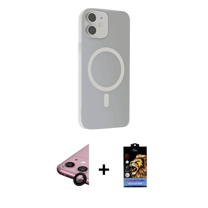 MARSİLYAN™- iPhone 11 Kılıf Çekirdek Modern Prime - Siyah Buffer Hayalet Cam Ekran Koruyucu + Raze Metal Kamera Lens - SH