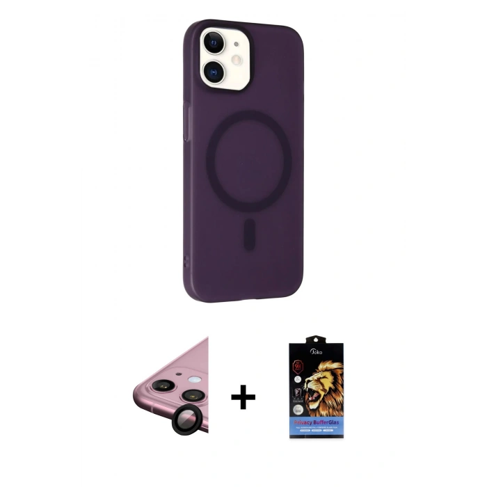 MARSİLYAN™- iPhone 11 Kılıf Çekirdek Modern Prime - Siyah Buffer Hayalet Cam Ekran Koruyucu + Raze Metal Kamera Lens - SH