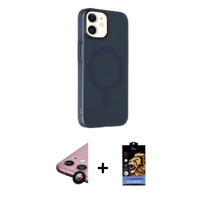 MARSİLYAN™- iPhone 11 Kılıf Çekirdek Modern Prime - Siyah Buffer Hayalet Cam Ekran Koruyucu + Raze Metal Kamera Lens - SH