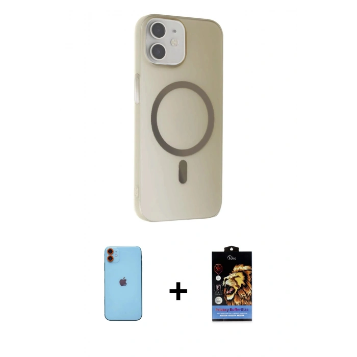 MARSİLYAN™- iPhone 11 Kılıf Çekirdek Modern Prime - Siyah Buffer Hayalet Cam Ekran Koruyucu + Turuncu Neon Fosforlu Kamera Lens