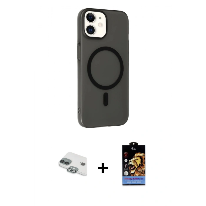 MARSİLYAN™- iPhone 11 Kılıf Çekirdek Modern Prime - Siyah Buffer Hayalet Cam Ekran Koruyucu + Pers Alüminyum Kamera Lens - YL
