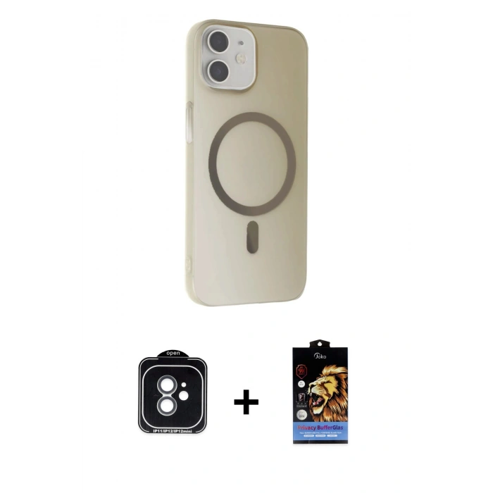MARSİLYAN™- iPhone 11 Kılıf Çekirdek Modern Prime - Siyah Buffer Hayalet Cam Ekran Koruyucu + PVD Metal Kamera Lens - YL