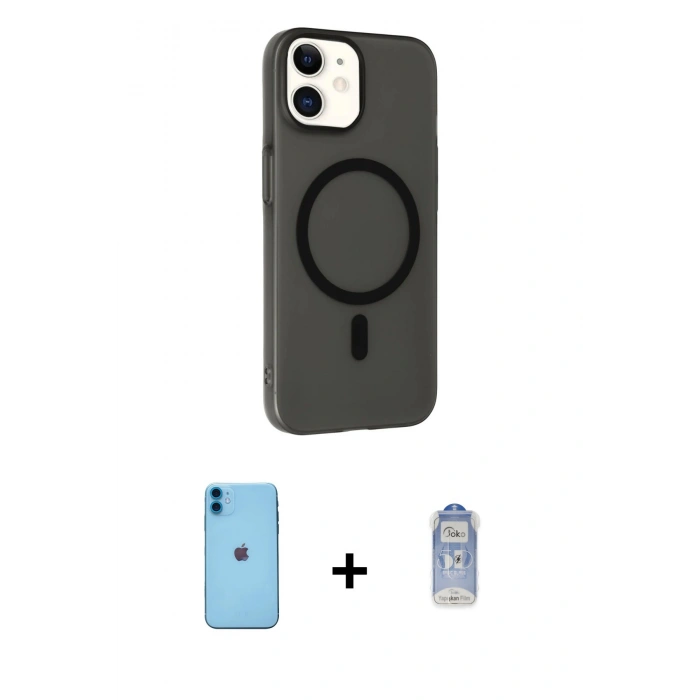 MARSİLYAN™- iPhone 11 Kılıf Çekirdek Modern Prime - Siyah Joko Magic 5D Cam + Neon Fosforlu Kamera Lens - MI