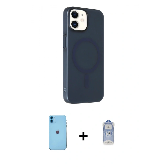MARSİLYAN™- iPhone 11 Kılıf Çekirdek Modern Prime - Siyah Joko Magic 5D Cam + Neon Fosforlu Kamera Lens - MI