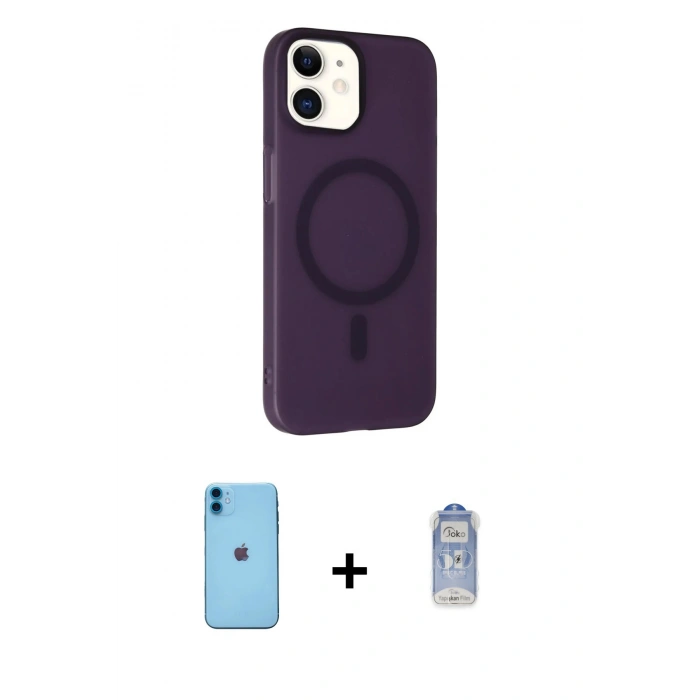 MARSİLYAN™- iPhone 11 Kılıf Çekirdek Modern Prime - Siyah Joko Magic 5D Cam + Neon Fosforlu Kamera Lens - MI