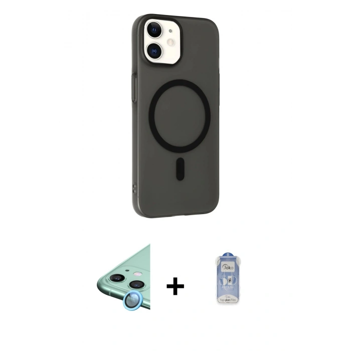 MARSİLYAN™- iPhone 11 Kılıf Çekirdek Modern Prime - Siyah Joko Magic 5D Cam + Raze Metal Kamera Lens - MI