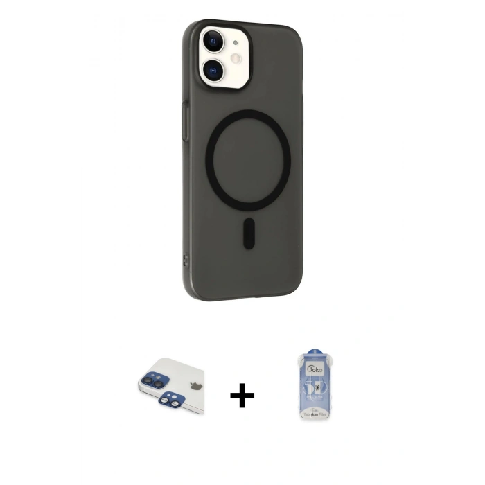 MARSİLYAN™- iPhone 11 Kılıf Çekirdek Modern Prime - Siyah Joko Magic 5D Cam + Pers Alüminyum Kamera Lens - LT