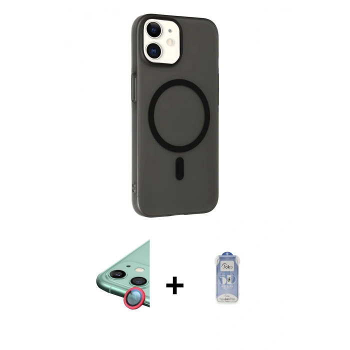 MARSİLYAN™- iPhone 11 Kılıf Çekirdek Modern Prime - Siyah Joko Magic 5D Cam + Raze Metal Kamera Lens - KI