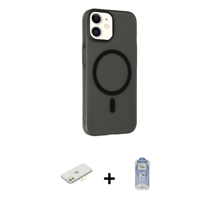 MARSİLYAN™- iPhone 11 Kılıf Çekirdek Modern Prime - Siyah Joko Magic 5D Cam + Renkli Kamera Lens Koruma Cam - SI