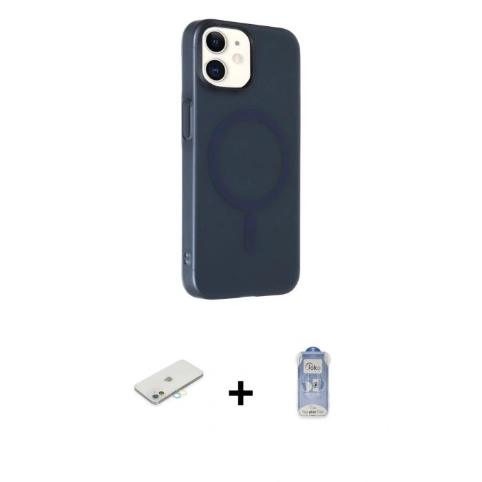 MARSİLYAN™- iPhone 11 Kılıf Çekirdek Modern Prime - Siyah Joko Magic 5D Cam + Renkli Kamera Lens Koruma Cam - SI