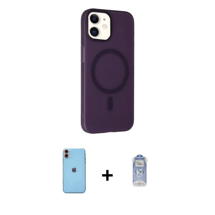 MARSİLYAN™- iPhone 11 Kılıf Çekirdek Modern Prime - Siyah Joko Magic 5D Cam + Turuncu Neon Fosforlu Kamera Lens