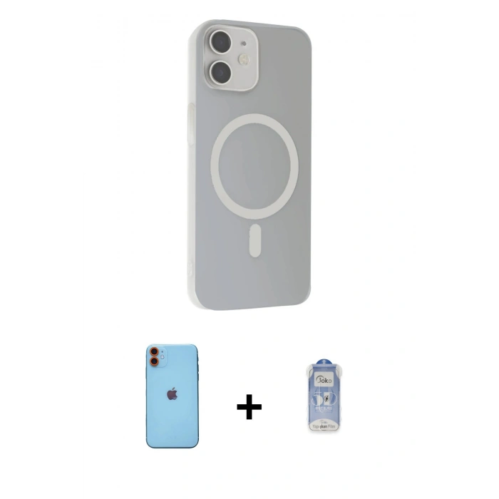MARSİLYAN™- iPhone 11 Kılıf Çekirdek Modern Prime - Siyah Joko Magic 5D Cam + Turuncu Neon Fosforlu Kamera Lens