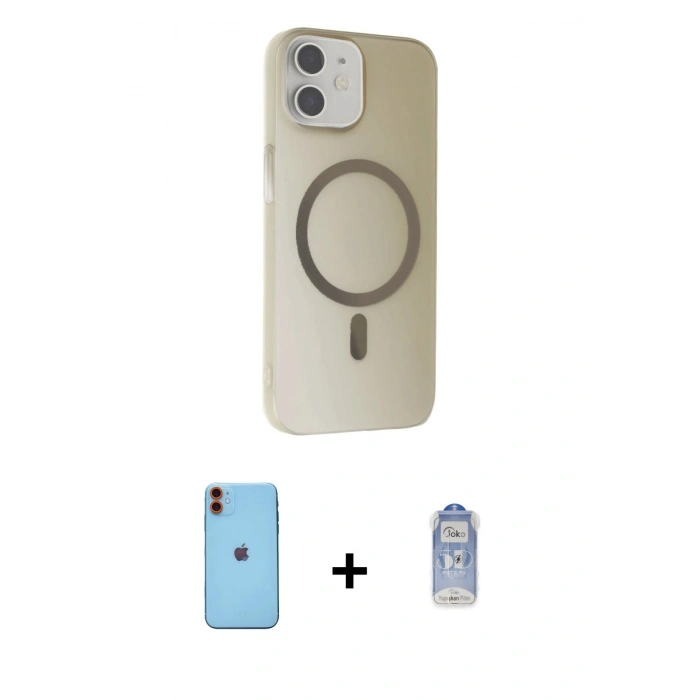 MARSİLYAN™- iPhone 11 Kılıf Çekirdek Modern Prime - Siyah Joko Magic 5D Cam + Turuncu Neon Fosforlu Kamera Lens