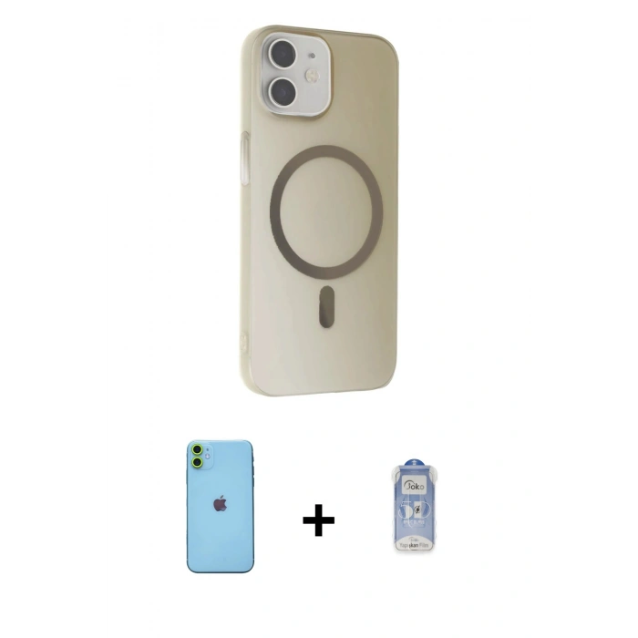 MARSİLYAN™- iPhone 11 Kılıf Çekirdek Modern Prime - Siyah Joko Magic 5D Cam + Yeşil Neon Fosforlu Kamera Lens