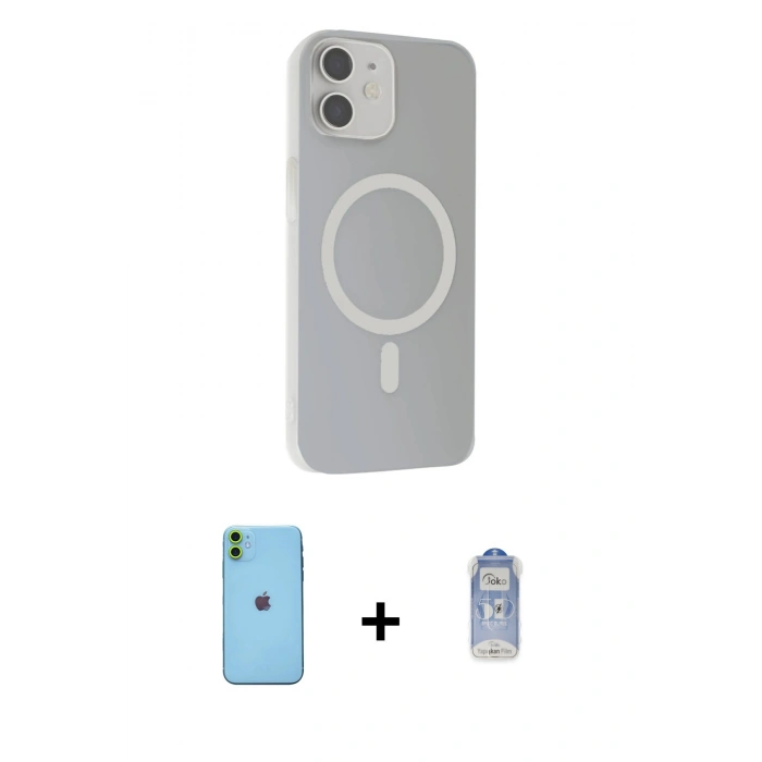 MARSİLYAN™- iPhone 11 Kılıf Çekirdek Modern Prime - Siyah Joko Magic 5D Cam + Yeşil Neon Fosforlu Kamera Lens
