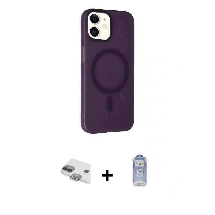 MARSİLYAN™- iPhone 11 Kılıf Çekirdek Modern Prime - Siyah Joko Magic 5D Cam + Yeşil Pers Alüminyum Kamera Lens