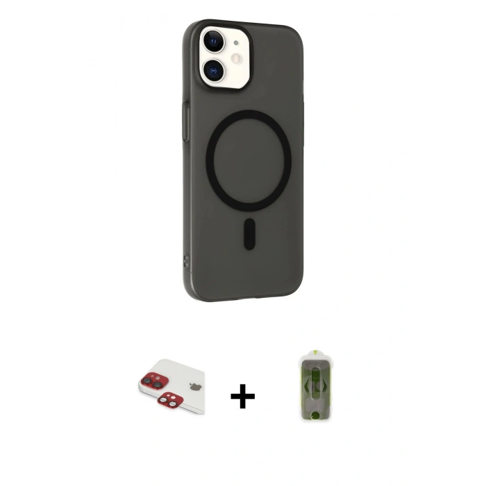 MARSİLYAN™- iPhone 11 Kılıf Çekirdek Modern Prime - Siyah Joko Magic 5D Hayalet Cam + Kırmızı Pers Alüminyum Kamera Lens