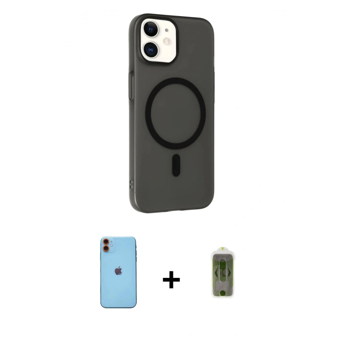 MARSİLYAN™- iPhone 11 Kılıf Çekirdek Modern Prime - Siyah Joko Magic 5D Hayalet Cam + Neon Fosforlu Kamera Lens - TU