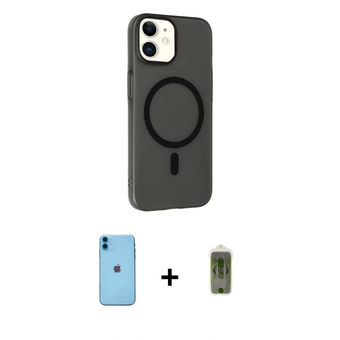MARSİLYAN™- iPhone 11 Kılıf Çekirdek Modern Prime - Siyah Joko Magic 5D Hayalet Cam + Neon Fosforlu Kamera Lens - MI
