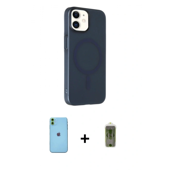 MARSİLYAN™- iPhone 11 Kılıf Çekirdek Modern Prime - Siyah Joko Magic 5D Hayalet Cam + Neon Fosforlu Kamera Lens - YL
