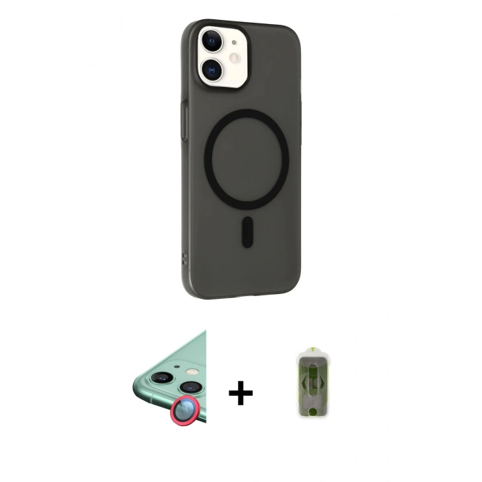 MARSİLYAN™- iPhone 11 Kılıf Çekirdek Modern Prime - Siyah Joko Magic 5D Hayalet Cam + Raze Metal Kamera Lens - KI