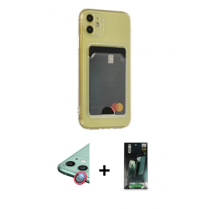 MARSİLYAN™- iPhone 11 Kılıf Doruk Klasik Koleksiyonu - Şeffaf 360 Full Body Arka Koruyucu + Raze Metal Kamera Lens - KI