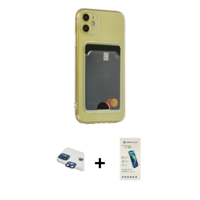 MARSİLYAN™- iPhone 11 Kılıf Doruk Klasik Koleksiyonu - Şeffaf Pasifik Cam Ekran Koruyucu + Pers Alüminyum Kamera Lens - LT