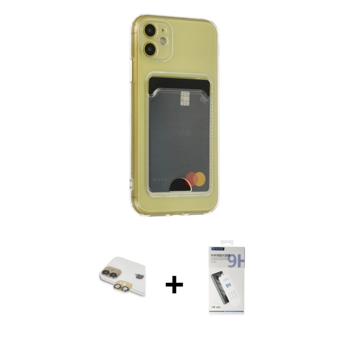 MARSİLYAN™- iPhone 11 Kılıf Doruk Klasik Koleksiyonu - Şeffaf Uv Polymer Nano Ekran Koruyucu + Pers Alüminyum Kamera Lens - GD