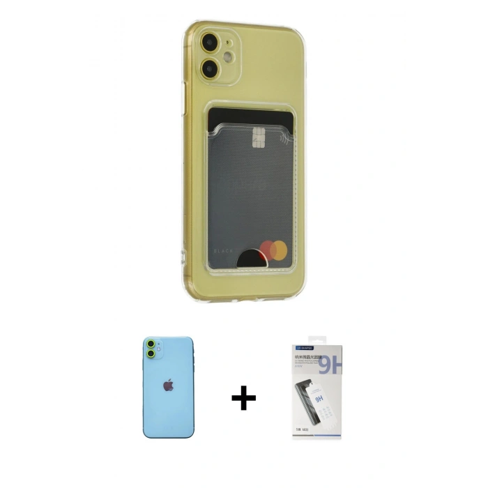 MARSİLYAN™- iPhone 11 Kılıf Doruk Klasik Koleksiyonu - Şeffaf Uv Polymer Nano Ekran Koruyucu + Neon Fosforlu Kamera Lens - YL