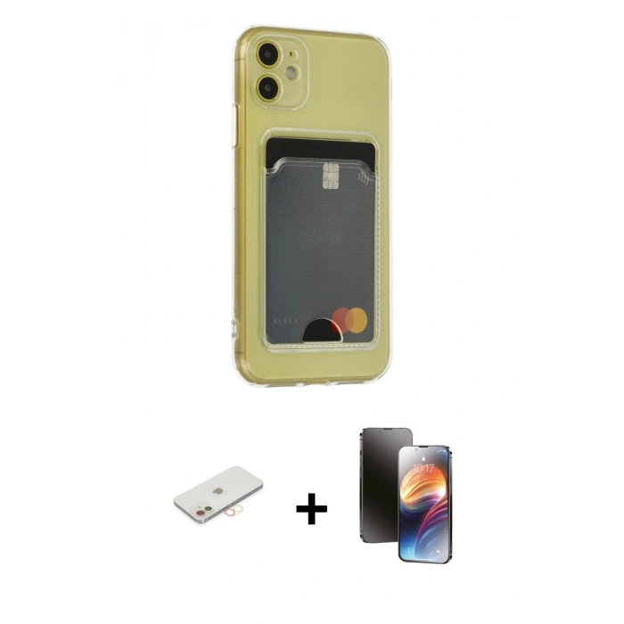 MARSİLYAN™- iPhone 11 Kılıf Doruk Klasik Koleksiyonu - Siyah 3D Antistatik Mat Seramik Nano Ekran Koruyucu + Renkli Kamera Lens Koruma Cam - YL