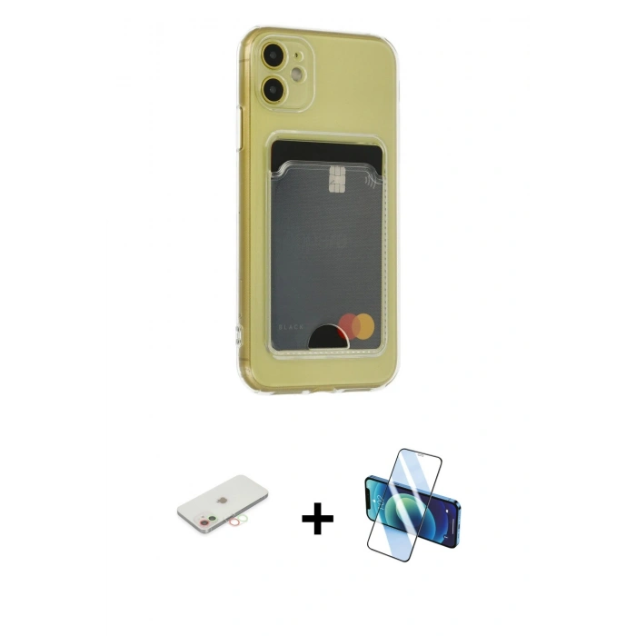 MARSİLYAN™- iPhone 11 Kılıf Doruk Klasik Koleksiyonu - Siyah 3D Antistatik Seramik Nano Ekran Koruyucu + Renkli Kamera Lens Koruma Cam - YL
