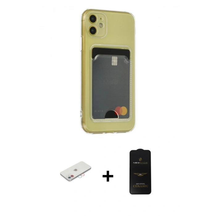 MARSİLYAN™- iPhone 11 Kılıf Doruk Klasik Koleksiyonu - Siyah 6D Antistatik Mat Seramik Hayalet Nano Ekran Koruyucu + Renkli Kamera Lens Koruma Cam - PE
