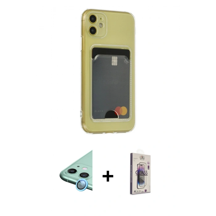 MARSİLYAN™- iPhone 11 Kılıf Doruk Klasik Koleksiyonu - Siyah Bilvis 3D Cam Ekran Koruyucu + Raze Metal Kamera Lens - MI