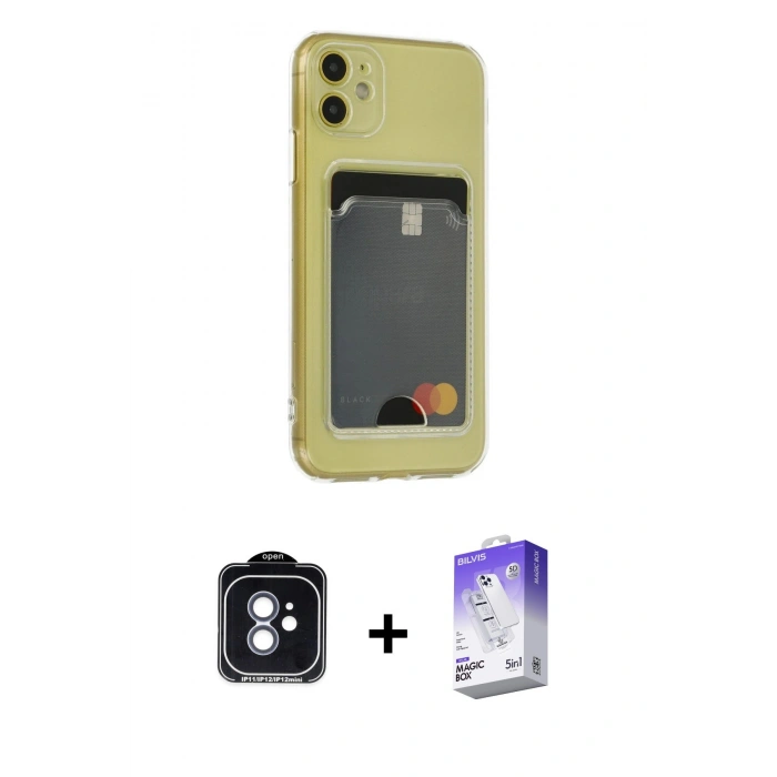 MARSİLYAN™- iPhone 11 Kılıf Doruk Klasik Koleksiyonu - Siyah Bilvis 5in1 3D Magic Cam Ekran Koruyucu + PVD Metal Kamera Lens - MI