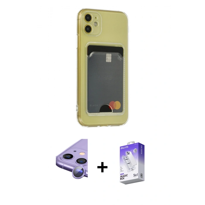 MARSİLYAN™- iPhone 11 Kılıf Doruk Klasik Koleksiyonu - Siyah Bilvis 5in1 3D Magic Cam Ekran Koruyucu + Raze Metal Kamera Lens - MR