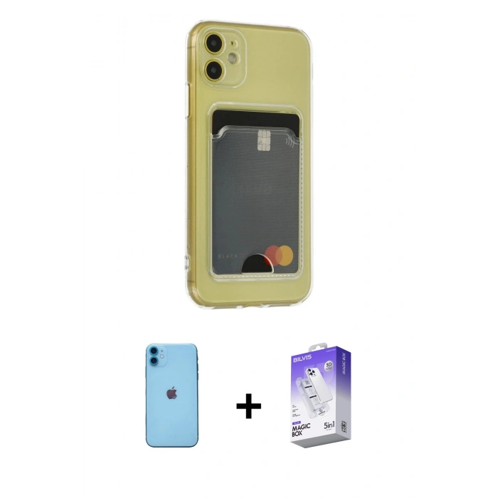 MARSİLYAN™- iPhone 11 Kılıf Doruk Klasik Koleksiyonu - Siyah Bilvis 5in1 3D Magic Cam Ekran Koruyucu + Neon Fosforlu Kamera Lens - MI