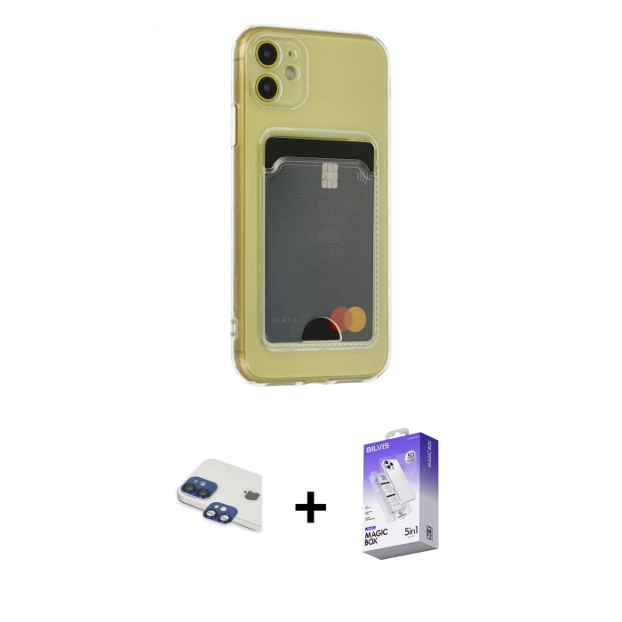 MARSİLYAN™- iPhone 11 Kılıf Doruk Klasik Koleksiyonu - Siyah Bilvis 5in1 3D Magic Cam Ekran Koruyucu + Pers Alüminyum Kamera Lens - LT
