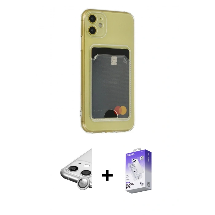MARSİLYAN™- iPhone 11 Kılıf Doruk Klasik Koleksiyonu - Siyah Bilvis 5in1 3D Magic Cam Ekran Koruyucu + Raze Metal Kamera Lens - GS
