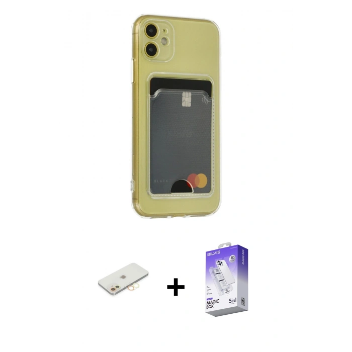 MARSİLYAN™- iPhone 11 Kılıf Doruk Klasik Koleksiyonu - Siyah Bilvis 5in1 3D Magic Cam Ekran Koruyucu + Renkli Kamera Lens Koruma Cam - SI