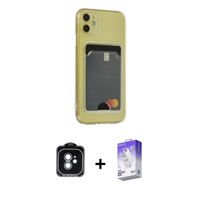 MARSİLYAN™- iPhone 11 Kılıf Doruk Klasik Koleksiyonu - Siyah Bilvis 5in1 3D Magic Cam Ekran Koruyucu + PVD Metal Kamera Lens - YL