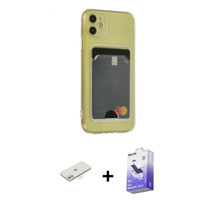 MARSİLYAN™- iPhone 11 Kılıf Doruk Klasik Koleksiyonu - Siyah Bilvis 5in1 5D Magic Hayalet Cam Ekran Koruyucu + Renkli Kamera Lens Koruma Cam - YL