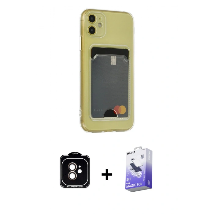 MARSİLYAN™- iPhone 11 Kılıf Doruk Klasik Koleksiyonu - Siyah Bilvis 5in1 5D Magic Hayalet Cam Ekran Koruyucu + PVD Metal Kamera Lens - TU