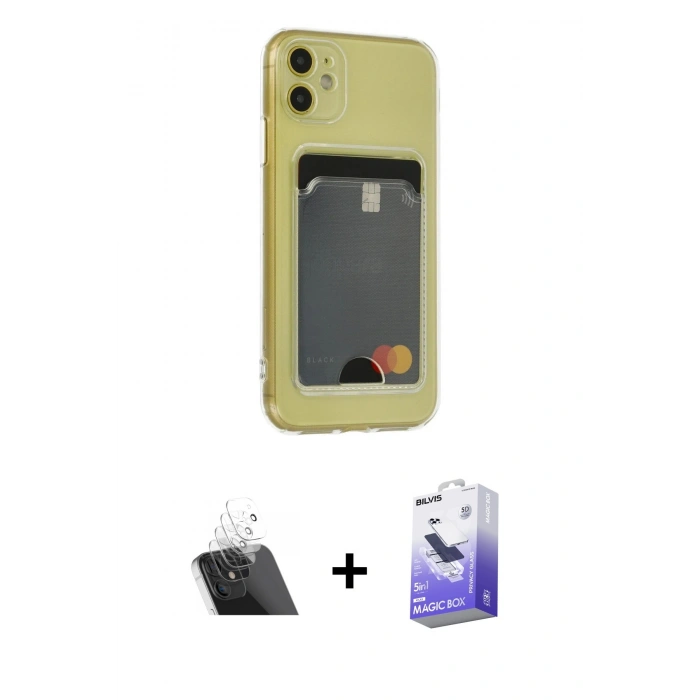 MARSİLYAN™- iPhone 11 Kılıf Doruk Klasik Koleksiyonu - Siyah Bilvis 5in1 5D Magic Hayalet Cam Ekran Koruyucu + Kamera Lens Koruma Cam - SF