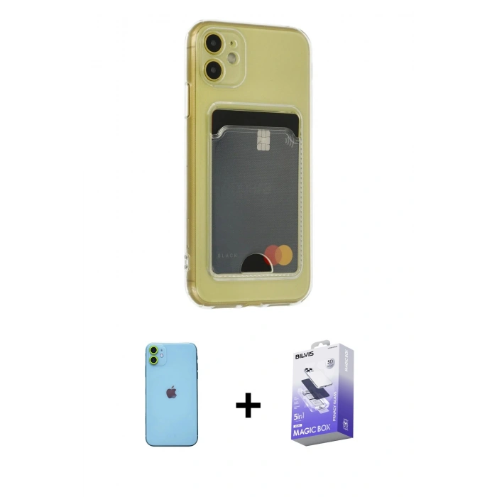 MARSİLYAN™- iPhone 11 Kılıf Doruk Klasik Koleksiyonu - Siyah Bilvis 5in1 5D Magic Hayalet Cam Ekran Koruyucu + Neon Fosforlu Kamera Lens - YL